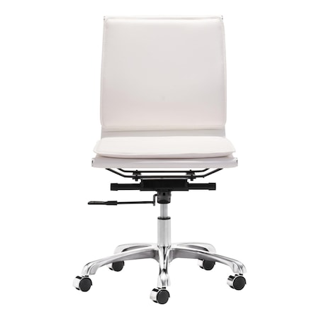 Homeroots 93 x 58.4 x 58.4 in. White Faux Leather Armless Executive Rolling Office Chair 394934